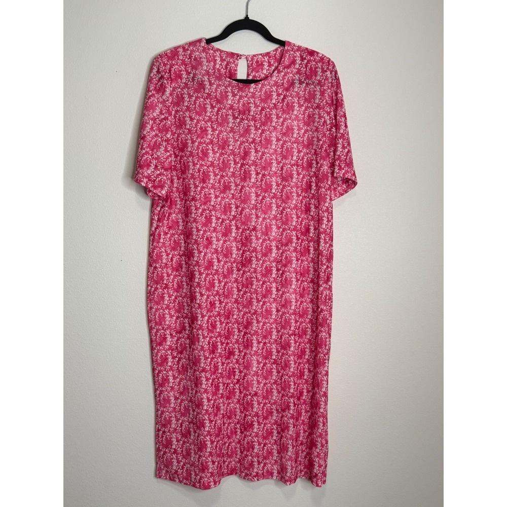 Vintage‎ Anthony Richards Pink White Floral Shift Moo Moo Dress USA Size 18